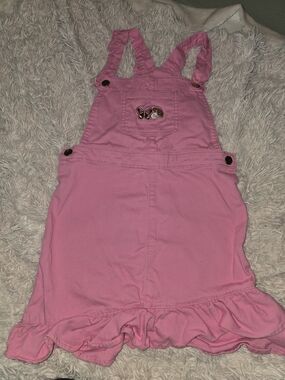 Toddler Pink Ruffle-Hem Overall Dress with Butterfly Patch